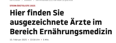 Dr. T. Kauth als herausragender Mediziner auf dem Gebiet der Ernährungsmedizin auf der Stern-Ärzteliste 2025